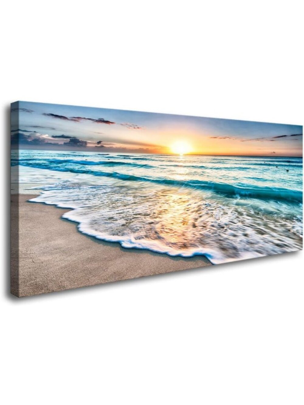 Beach Sunset Canvas Wall Art - Ocean Waves Nature Print, Framed Decor for Home